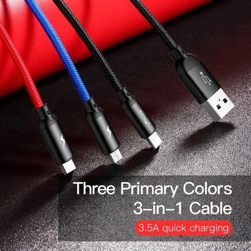 Baseus Cable para Teléfono Tres Colores Primarios 3 en 1 Para Iphone Micro USB Type C reacondicionado - Reebelo España