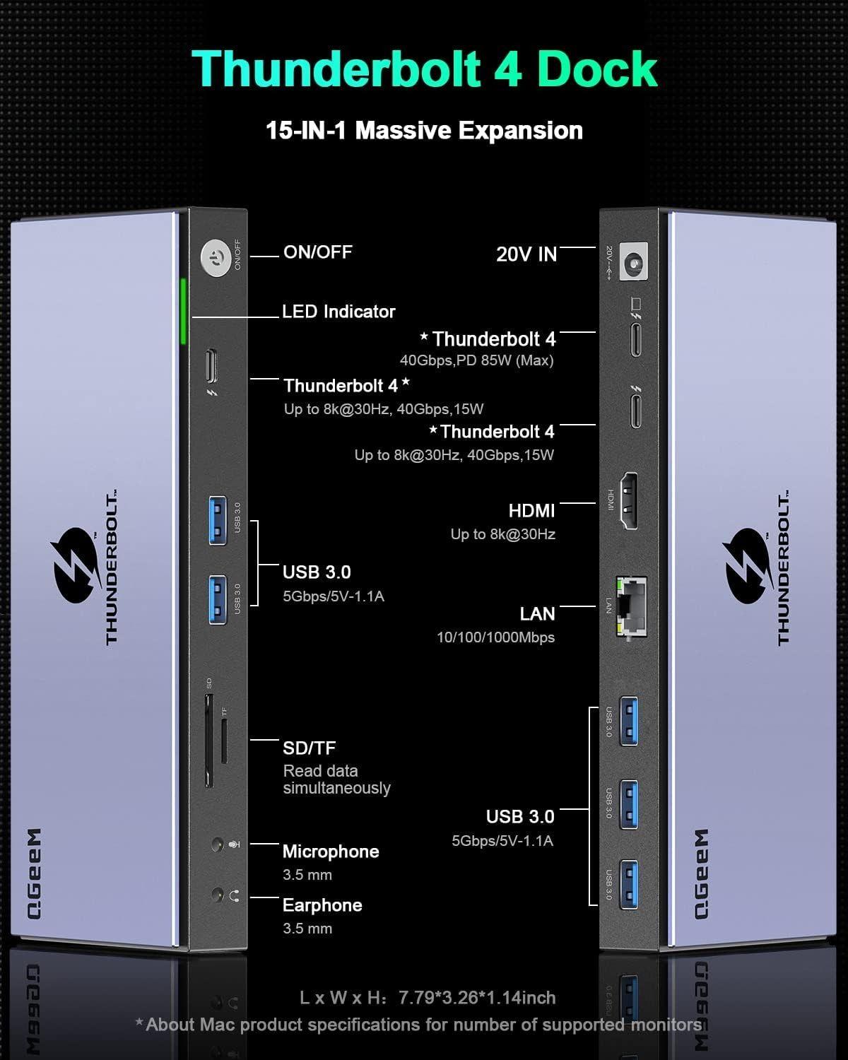 QGeeM 16 in 1 Universal USB C Thunderbolt 4 Docking Station reacondicionado - Reebelo España