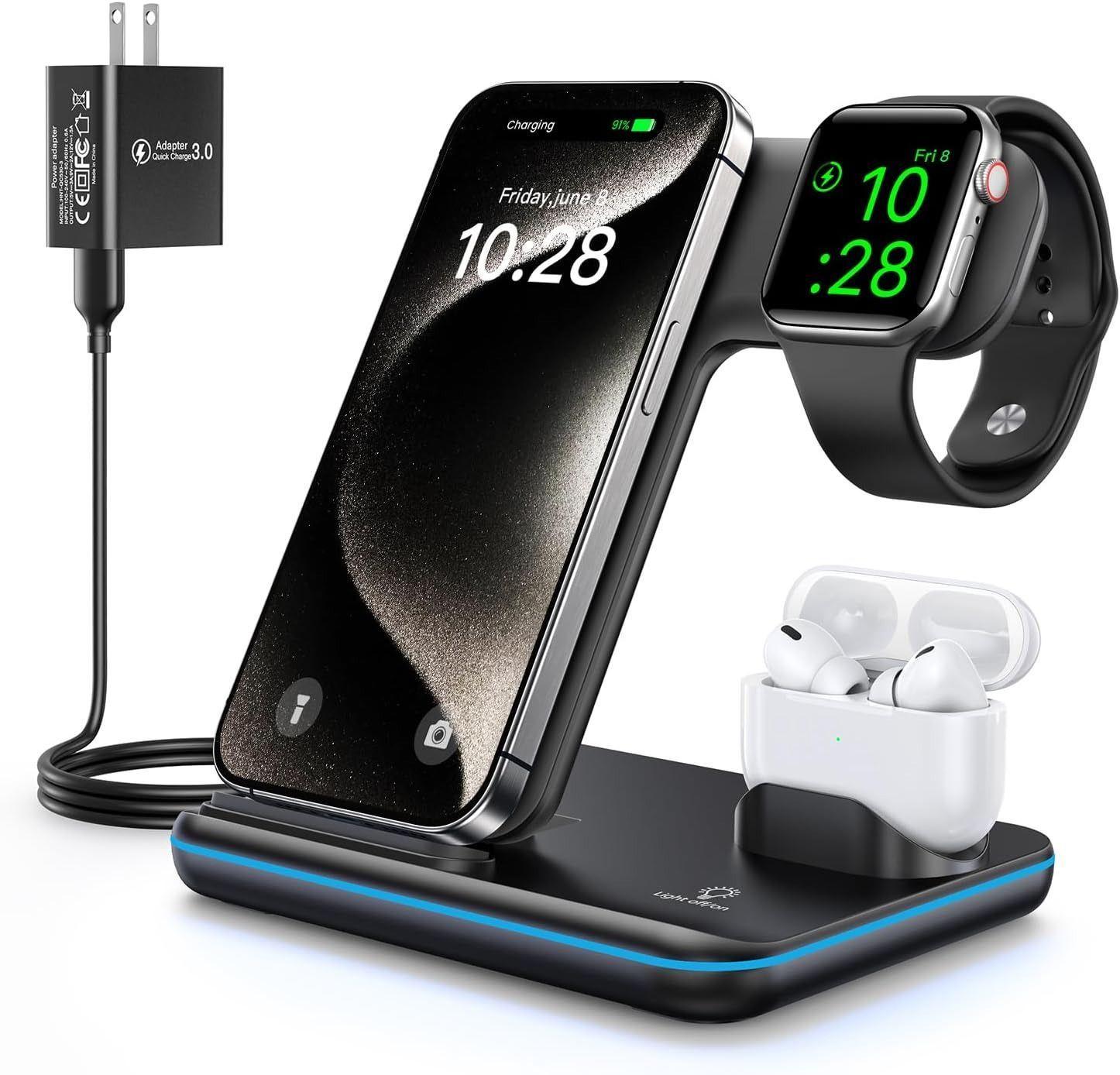 Estación de carga WAITIEE Wireless Charger 3 en 1, carga rápida de 15W reacondicionado - Reebelo España