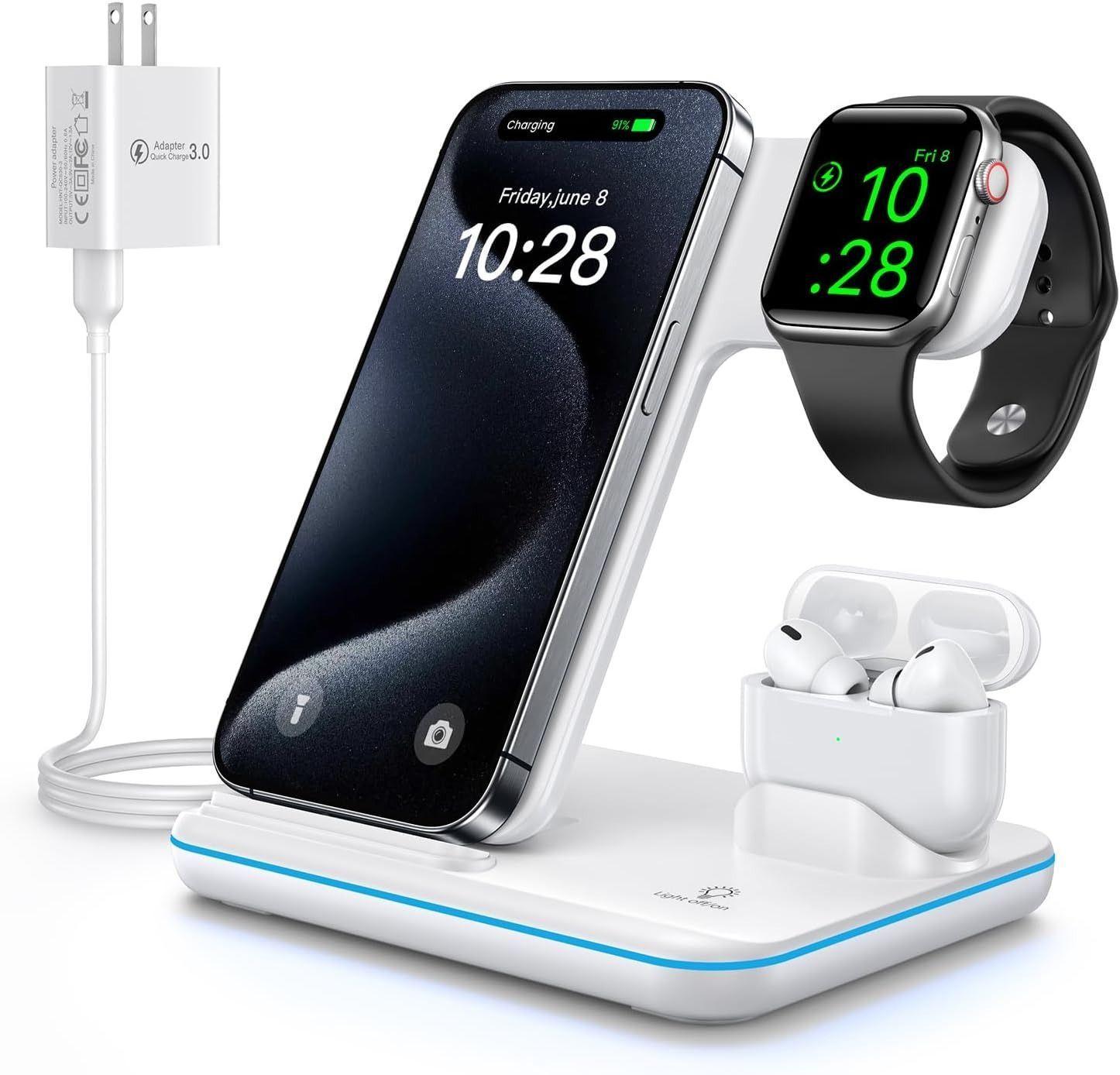 Estación de carga WAITIEE Wireless Charger 3 en 1, carga rápida de 15W reacondicionado - Reebelo España