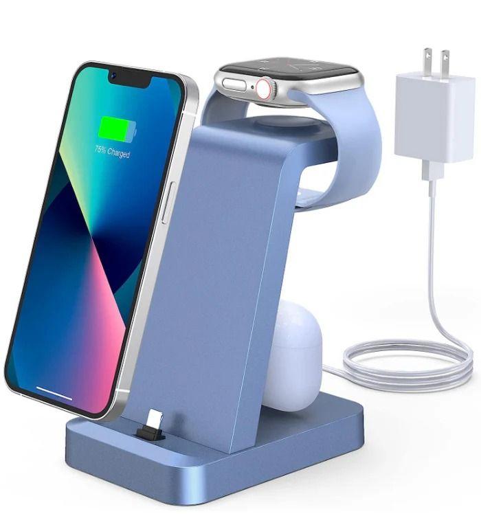 Estación de Carga Woruda 3 en 1, Base de Carga Inalámbrica Rápida para iPhone y Múltiples Dispositivos reacondicionado - Reebelo España