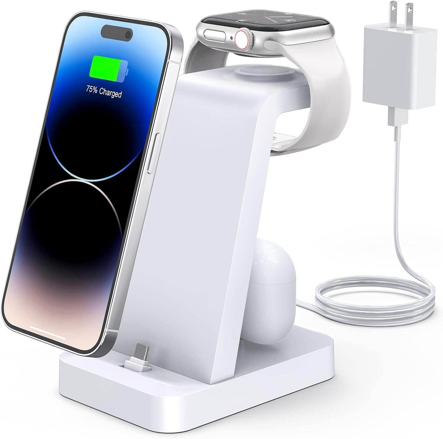 Estación de Carga Woruda 3 en 1, Base de Carga Inalámbrica Rápida para iPhone y Múltiples Dispositivos reacondicionado - Reebelo España